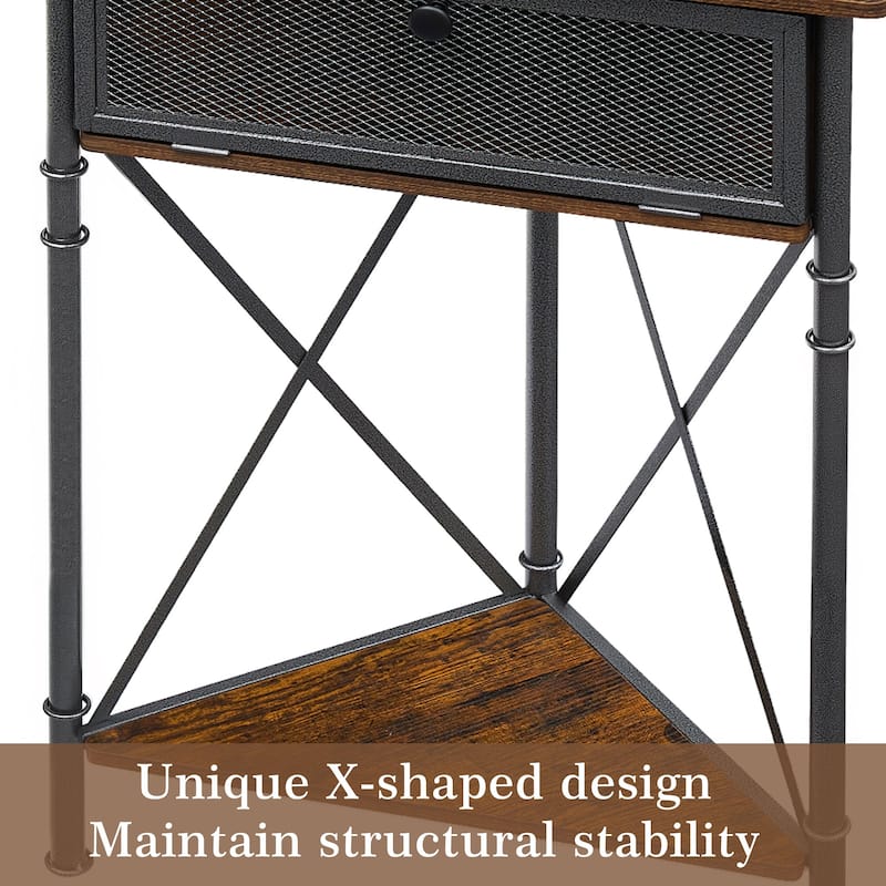 VECELO Modern Side Table Corner Tables with 3-Tier Storage Shelves