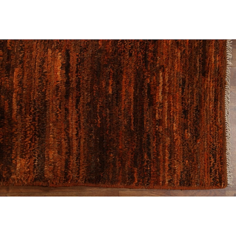 Hand Knotted Oriental 100% Wool Carpet Tribal Stripe Oranges & Rust Moroccan Runner Rug - 9' 7'' X 3' 0''