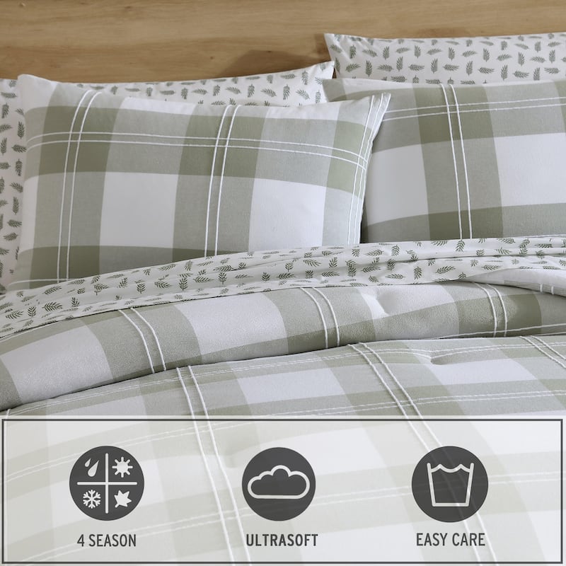 Eddie Bauer Mountain Embroidery Plaid Cotton Green Comforter Set