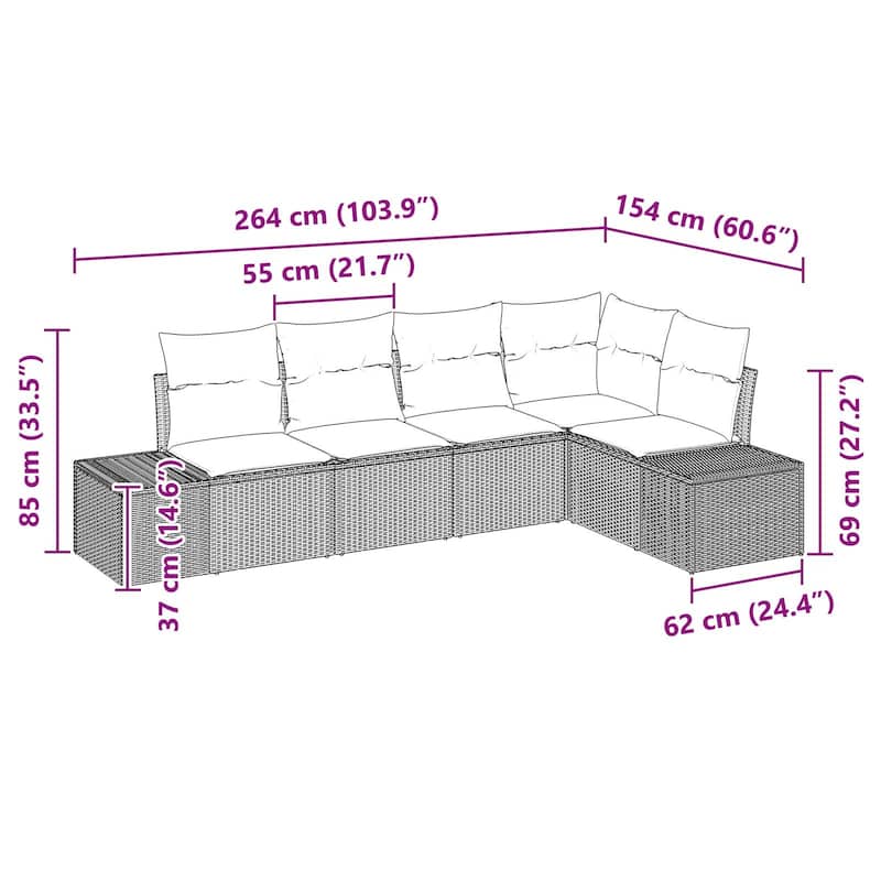 vidaXL 6 Piece Garden Sofa Set with Cushions - 103.9×60.6×27.2