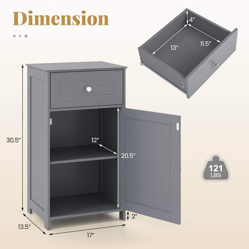 Costway White Floor Storage Cabinet Bathroom Organizer Cupboard Drawer