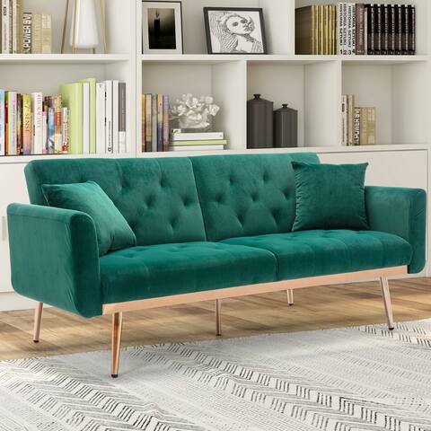 Futon Couch Sofa Bed, Fabric Sleeper Futons Convertible Loveseat Furniture with Pillows for Living Room