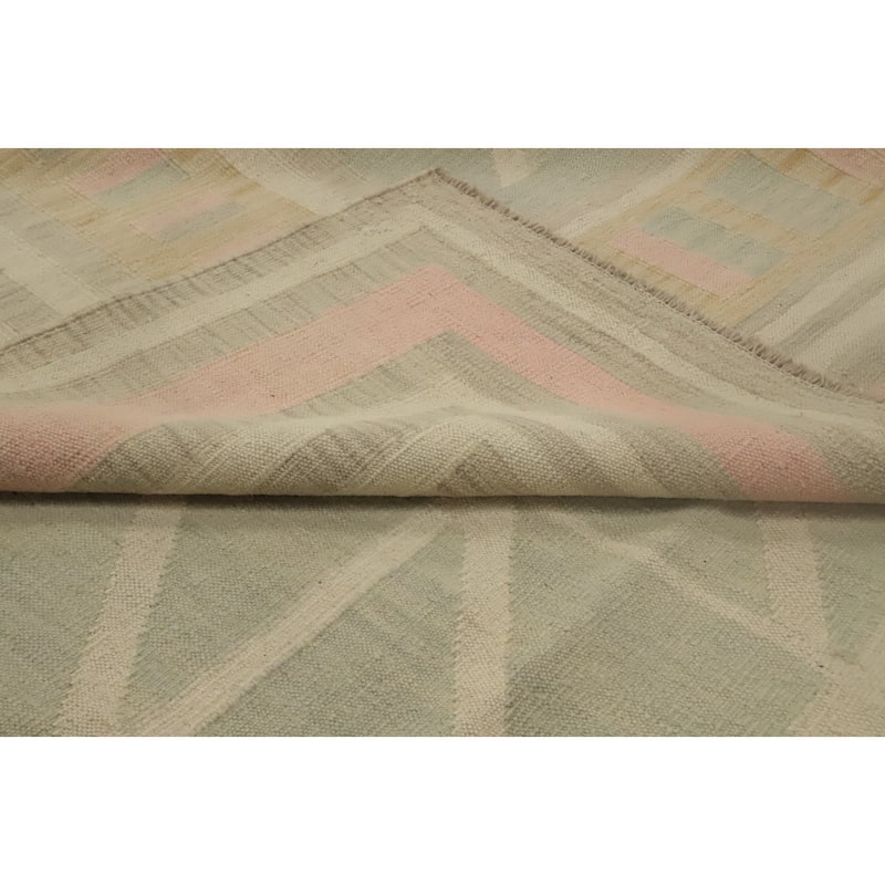 Hand Woven Oriental 100% Wool Carpet Southwestern Tribal Greys & Charcoal Kilim Area Rug - 9' 10'' X 8' 2''