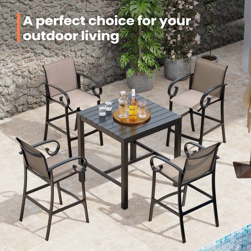 Outdoor Patio Aluminum BarStools Dining Armrest Chairs with Sunbrella Fabric