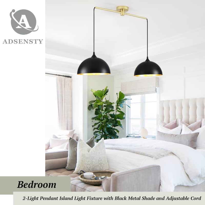 34.64inch 2 Lights Modern Simple Design Pendant with Metal Shade for Living Room Kitchen Island