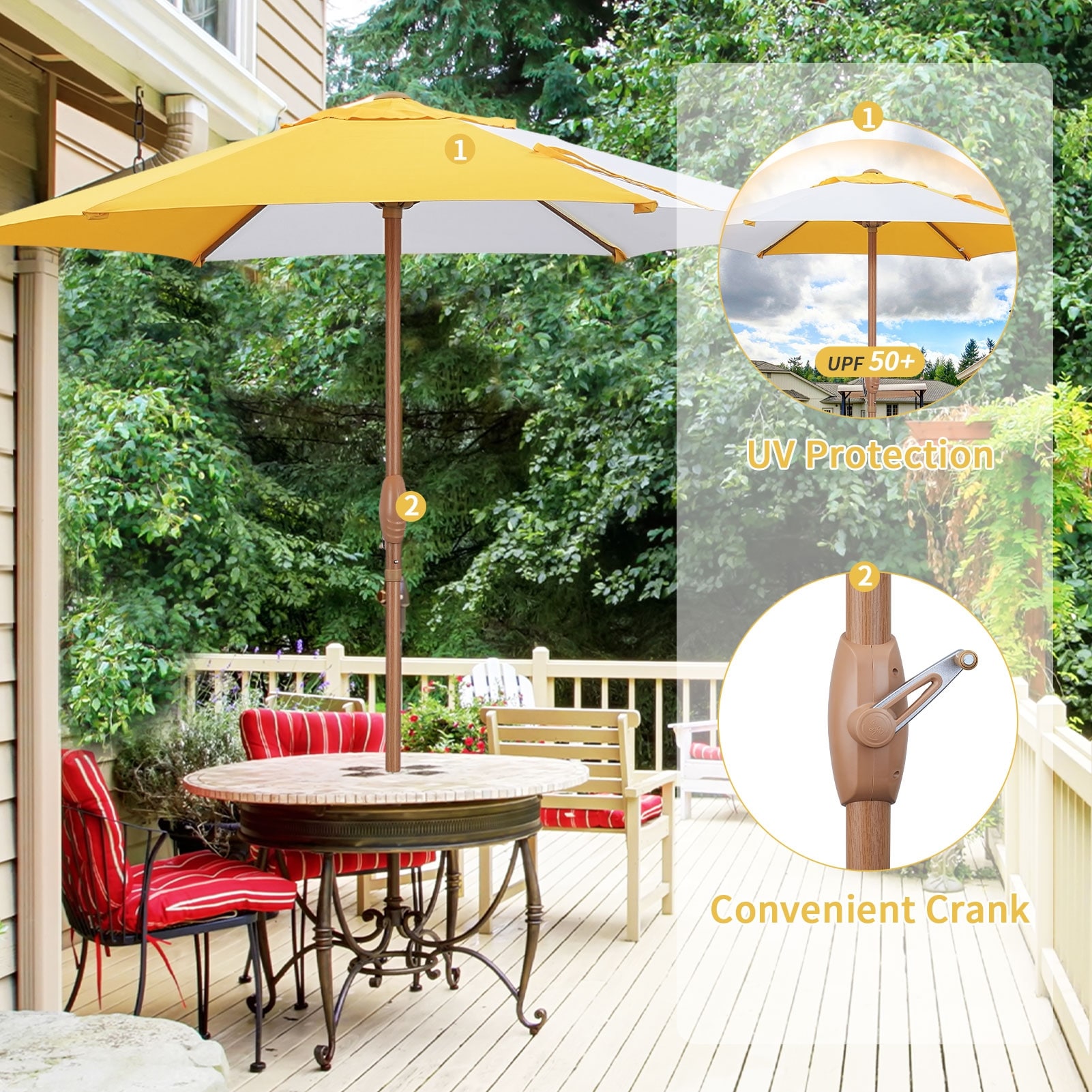 7 1/2 foot patio umbrellas Best Choice Products 7.5ft Heavy-Duty Round Outdoor Market Table Umbrella w/Steel Pole, Push Button Tilt, Easy Crank Lift end umbrellas with a variety of outdoor accessories Upgrade Your Patio with 7.5