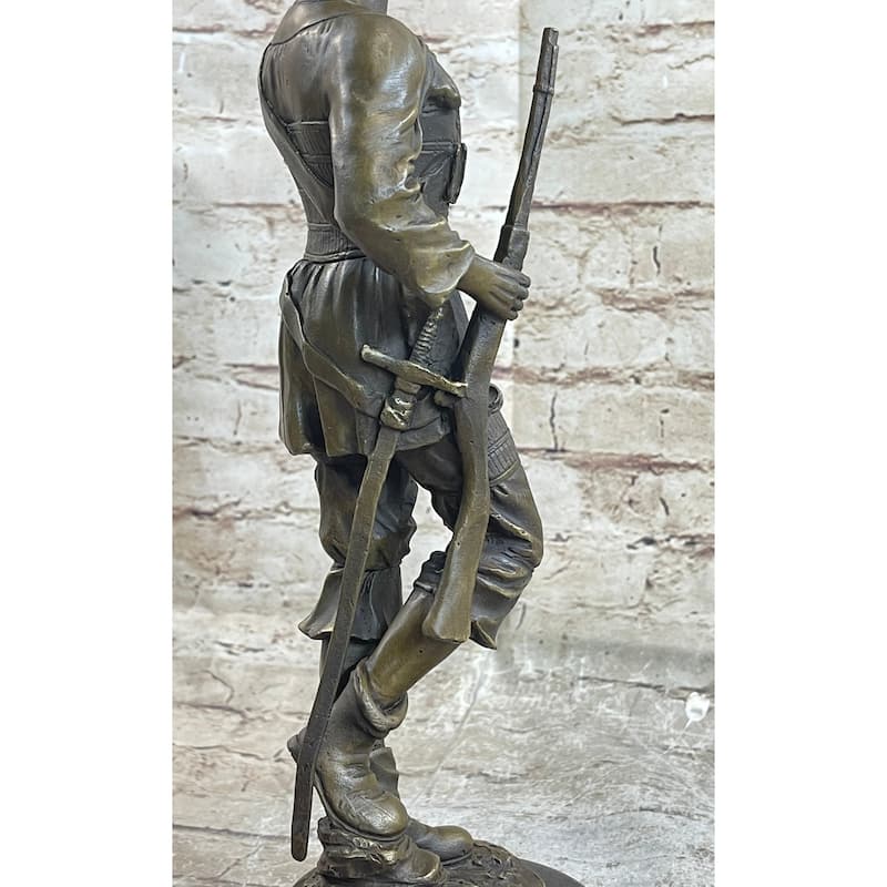 Mid Century French Renaissance Soldier Holding A Gun Bronze Sculpture Figurine