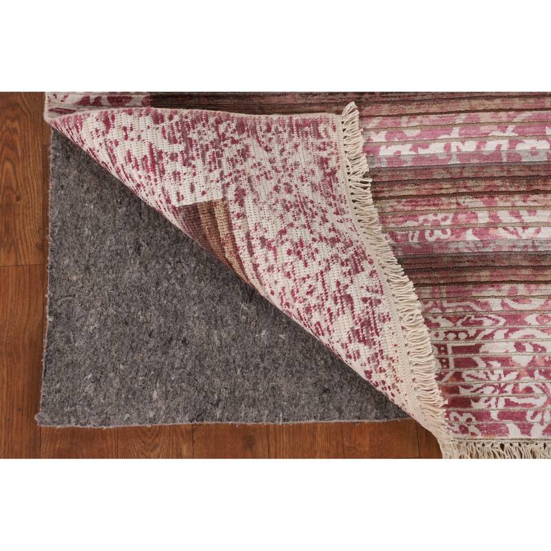 Striped Pink Abstract Modern Accent Rug Handmade Wool Carpet - 2'7"x 4'9"
