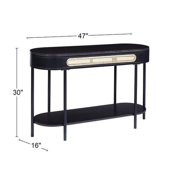 1 Open Shelf Oval Sofa Table with Metal Legs in Black Finish Bed Bath