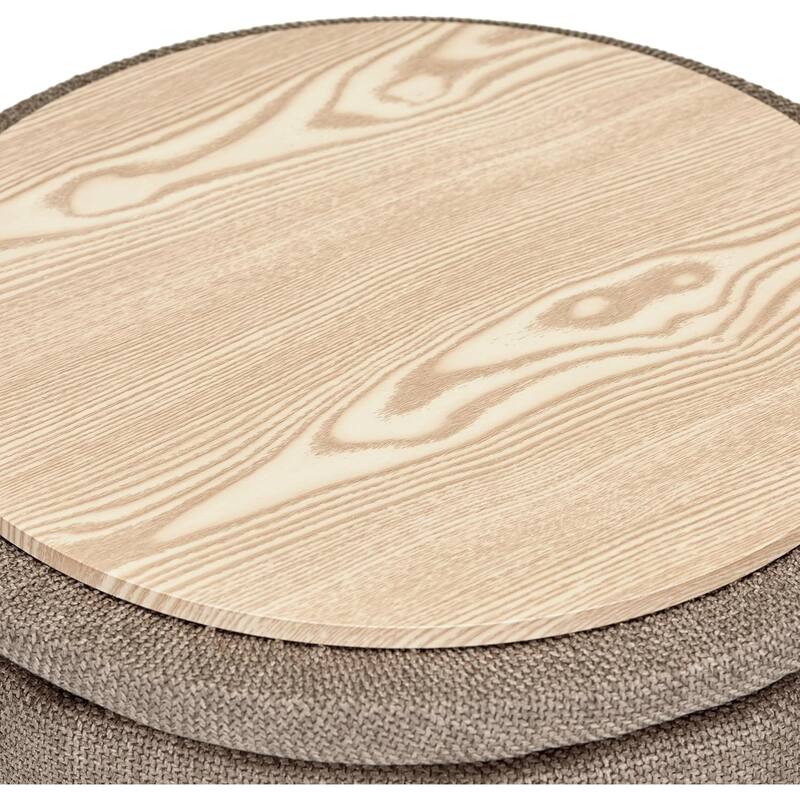Modern Linen Ottoman with Pine Legs and Hidden Storage Flip Tray