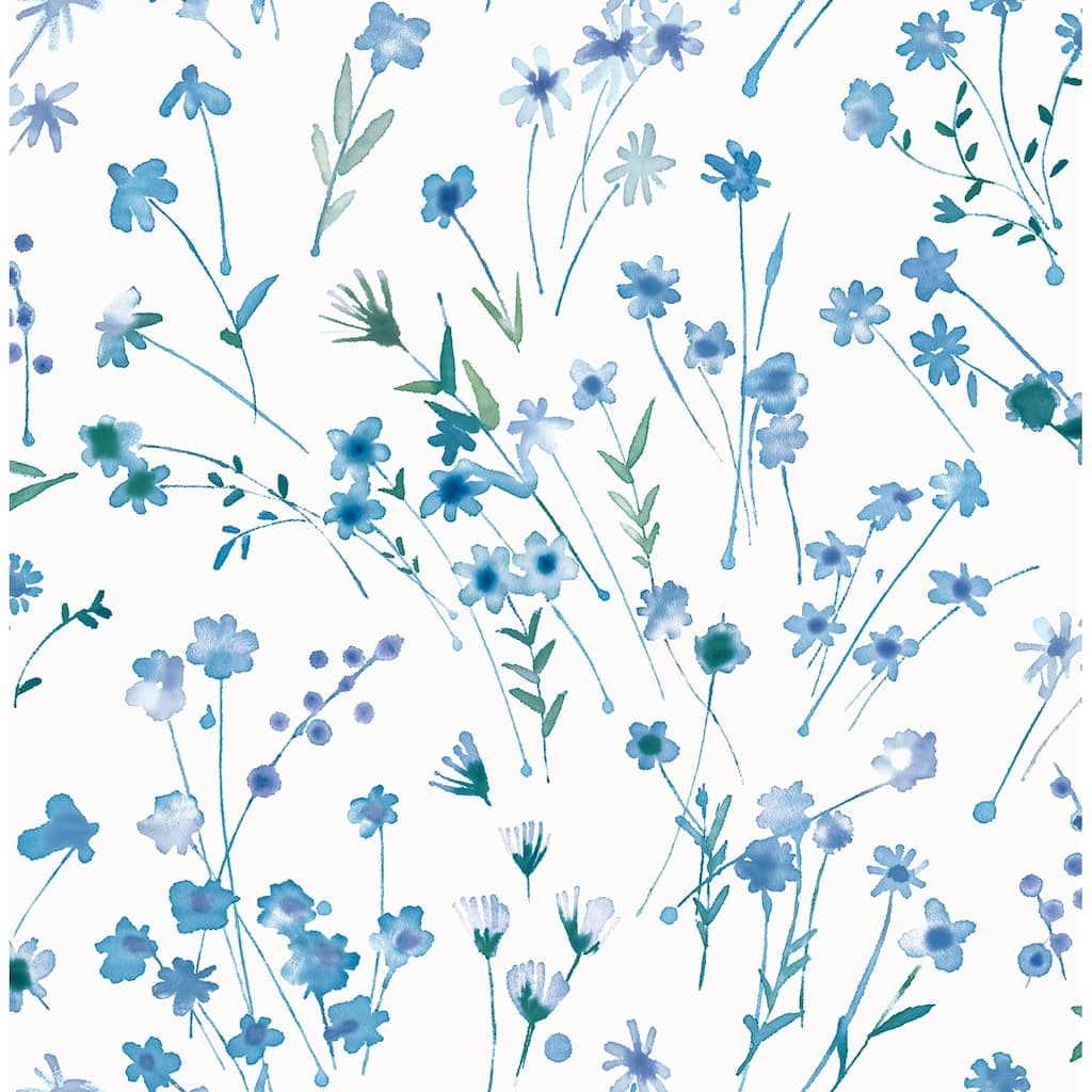 Advantage Heidi Blue Watercolor Florals Wallpaper