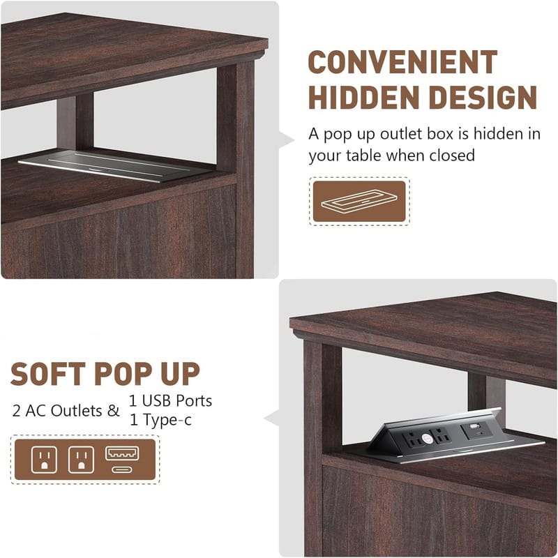 End Table with Hidden Charging Station - 23.6"D x 14"W x 23.6"H