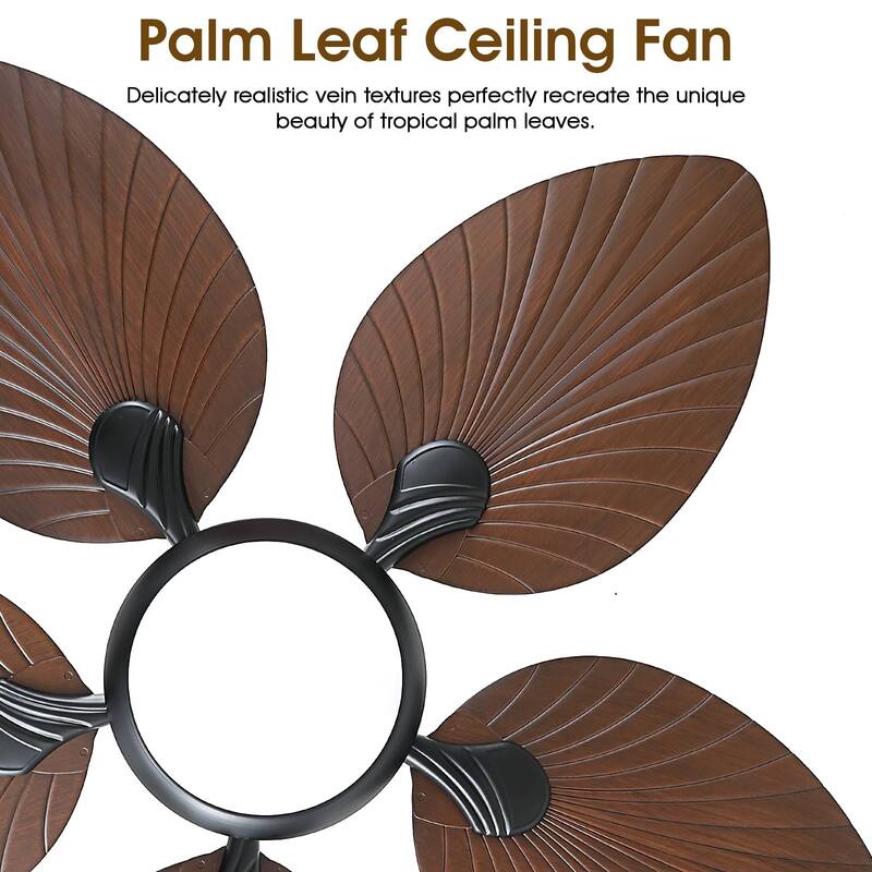 Kviflon 44" Wood GrainTropical Ceiling Fan with Light and Remote,Indoor and Outdoor Ceiling Fan,Waterproof - 44 Inches
