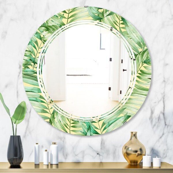 Designart 'Tropical Retro Foliage' Modern Round or Oval Wall Mirror ...