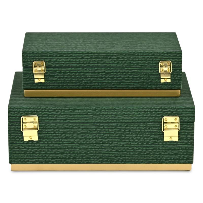 Retro Striped Rectangular Nesting Boxes - 11.75" - Green and Gold - Set of 2