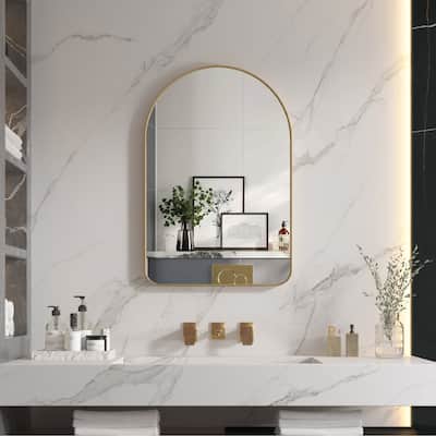 24 in./28 in. W x 36 in. H Bathroom Wall Mounted Arched Anodized Aluminum Framed Mirror