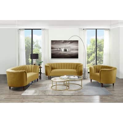 Chair with Vertical Channel Tufting and Curved Design, Yellow