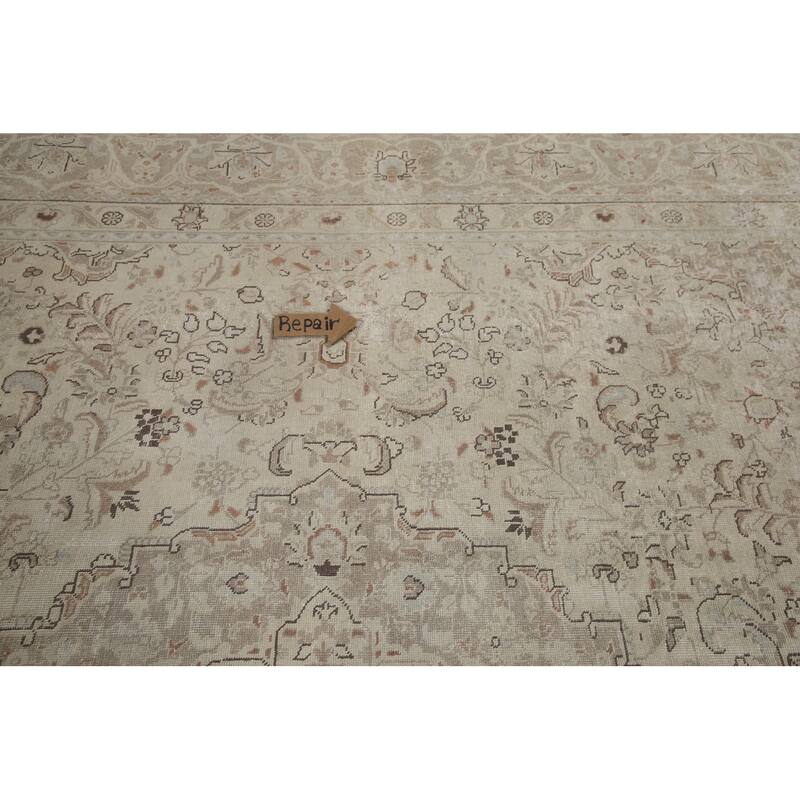 Hand Knotted Oriental 100% Wool Carpet Traditional Floral Beige & Ivories Kashan Area Rug - 12' 3'' X 9' 6''