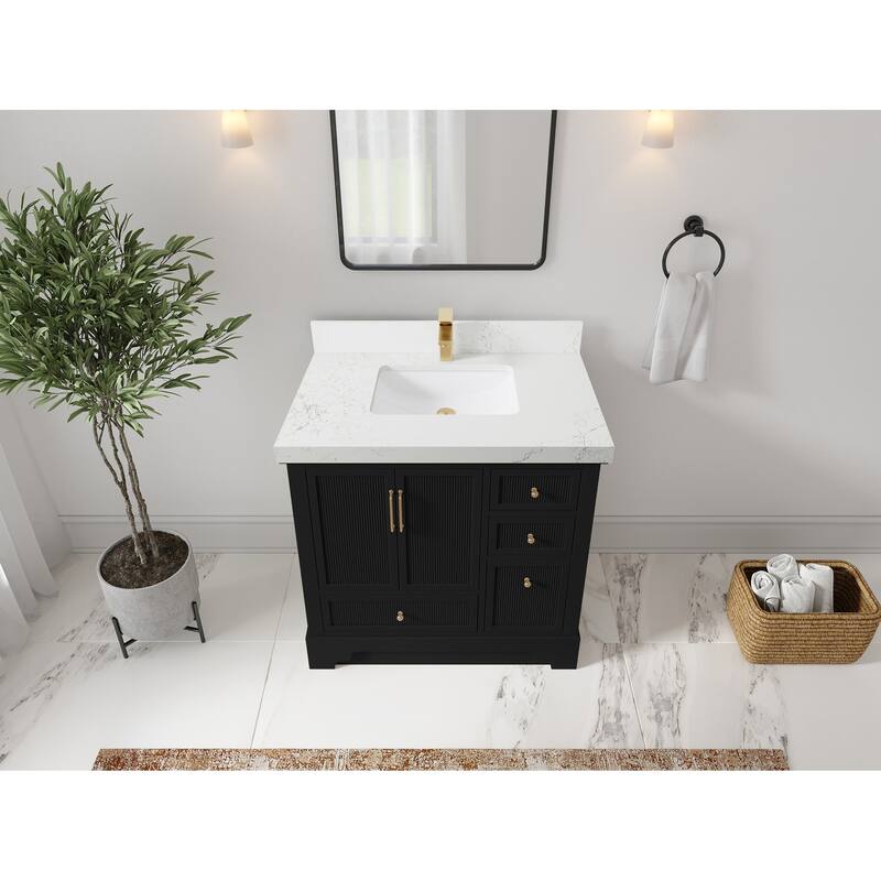 Willow Collections 36 in. W x 22 in. D Alys Center Sink Left Bathroom Vanity with Countertop - 2"Empira White - Black