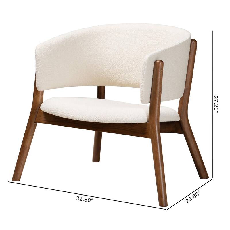 Baron Mid-Century Modern Cream Boucle Fabric Upholstered and Walnut Brown Finished Wood 2-Piece Living Room Accent Chair Set