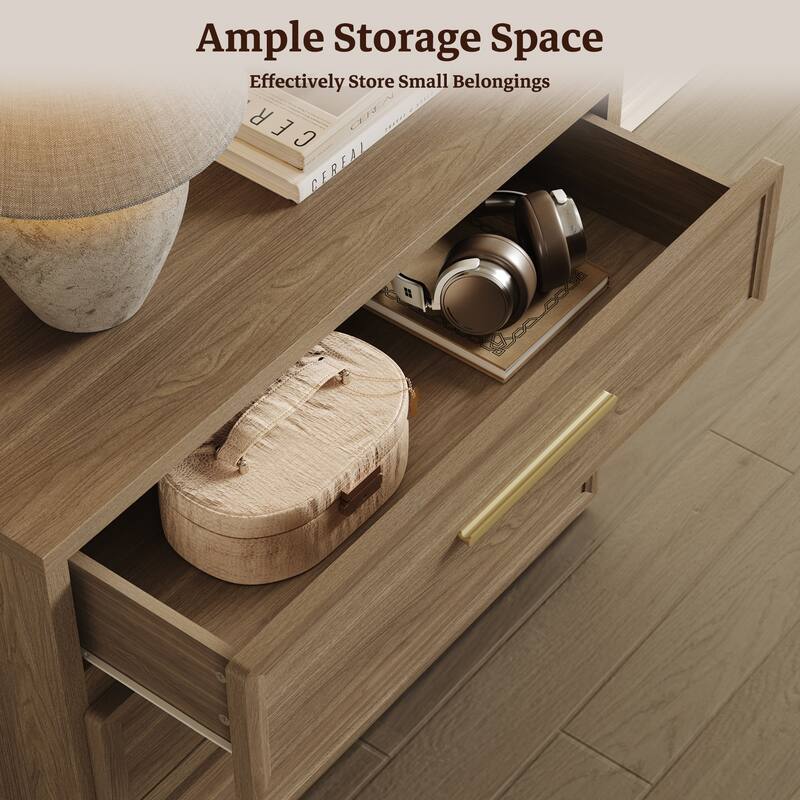 Gold-Accent 3-Drawer Nightstand: Multi-Use for Bedrooms, Guest Rooms & Dressers