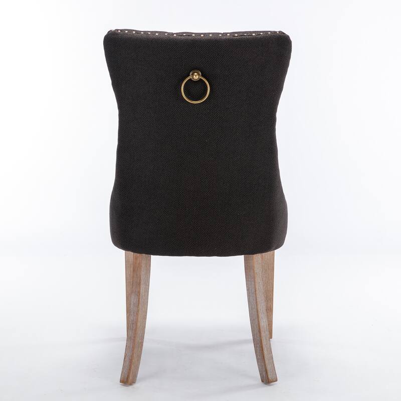 PU/Velvet Dining Chair Set of 2, Tufted Dining Room Chairs with Nailhead Ring Pull Trim & Wood Legs, Upholstered Dining Chairs