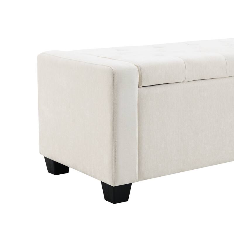 48" Beige Storage Ottoman Bench for Bedroom & Living Room, 350 lb Hold