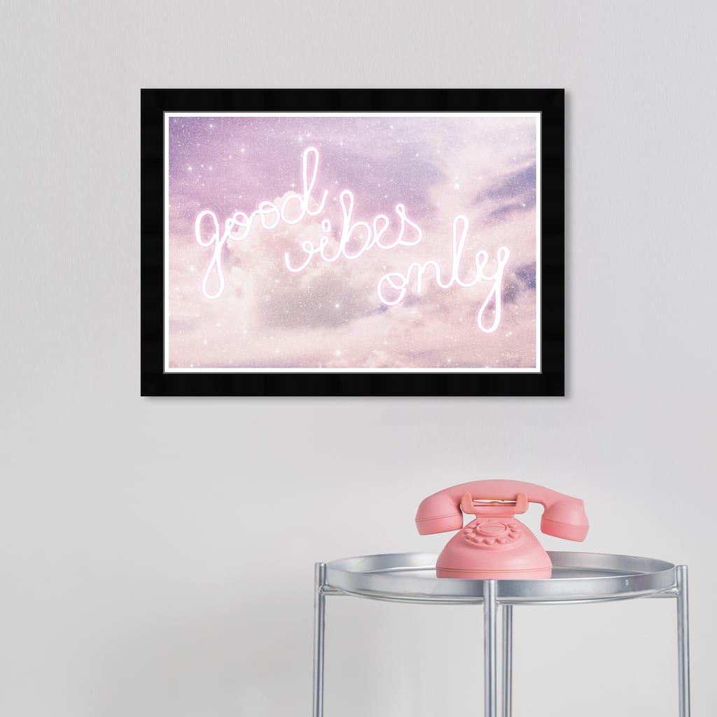 Wynwood Studio Prints Typography and Quotes Good Vibes Only Sparkle Purple and Neon White Glam Wall Art Canvas Print