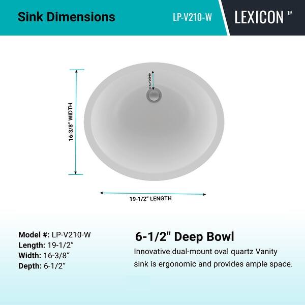 dimension image slide 1 of 2, Lexicon Platinum V210 Quartz Composite Oval Vanity Sink - Galaxy White