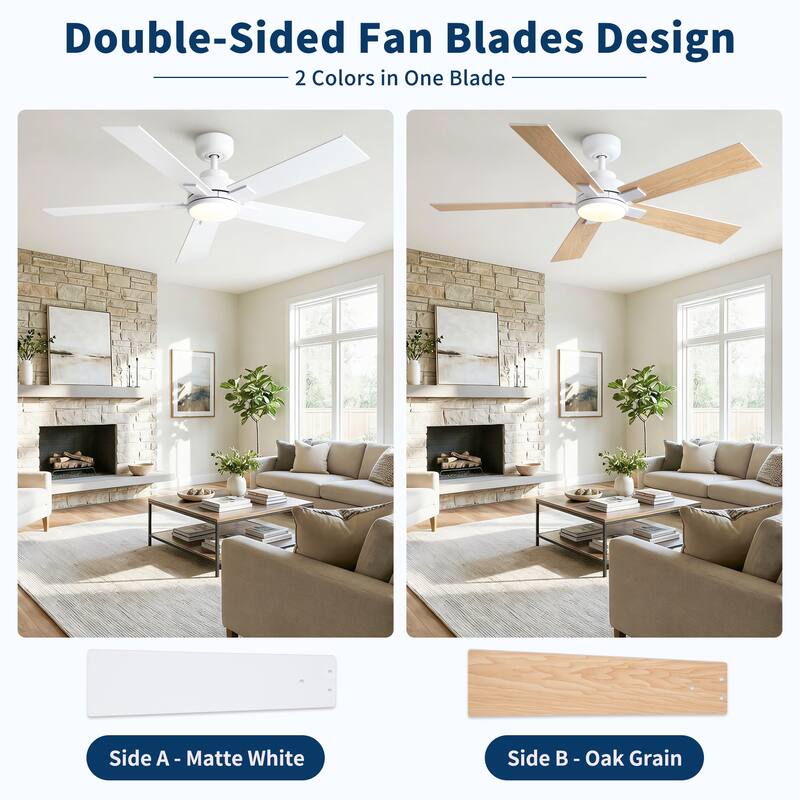 Cusp Barn 52" Modern Ceiling Fan with Light and Remote, LED Integrated Dimmable Reversible DC Motor Ceiling Fan for Living Room