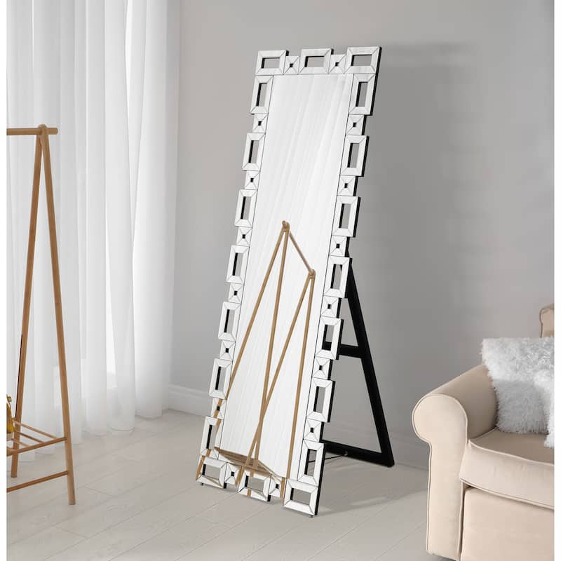 Tavin 24 x 65 Inch Geometric Frame Standing Mirror Silver