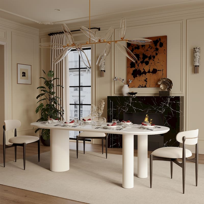 Luxe Creamy Dining Table with Roman Column Legs