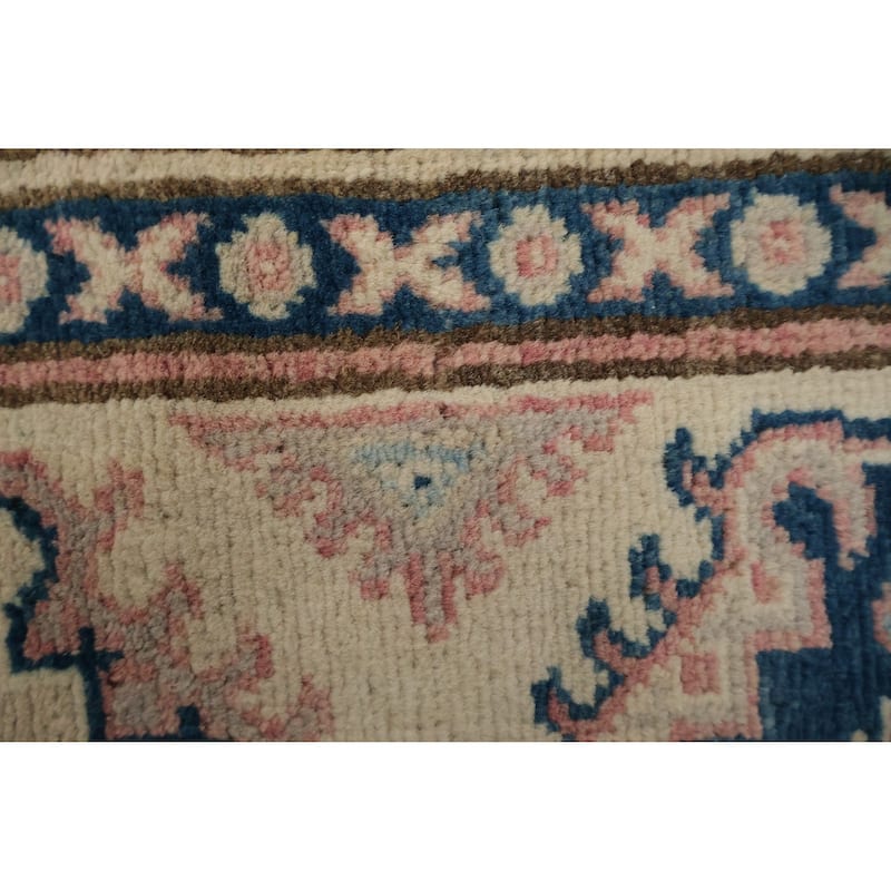 Hand Knotted Oriental 100% Wool Carpet Traditional Geometric Beige & Ivories Kazak Runner Rug - 16' 4'' X 2' 11''