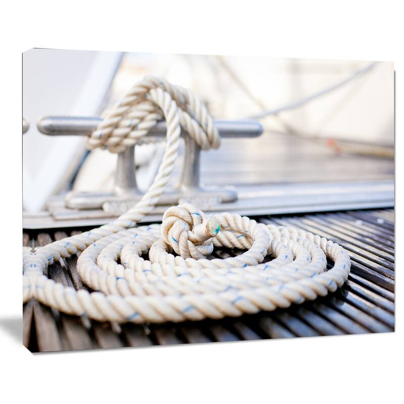 Designart "White Nautical Mooring Rope" Modern Landscape Canvas Art - White