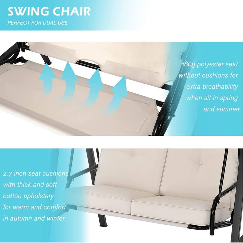 AECOJOY 2-Seat Porch Swing Chair, Patio Swing Chair w/ Cushions
