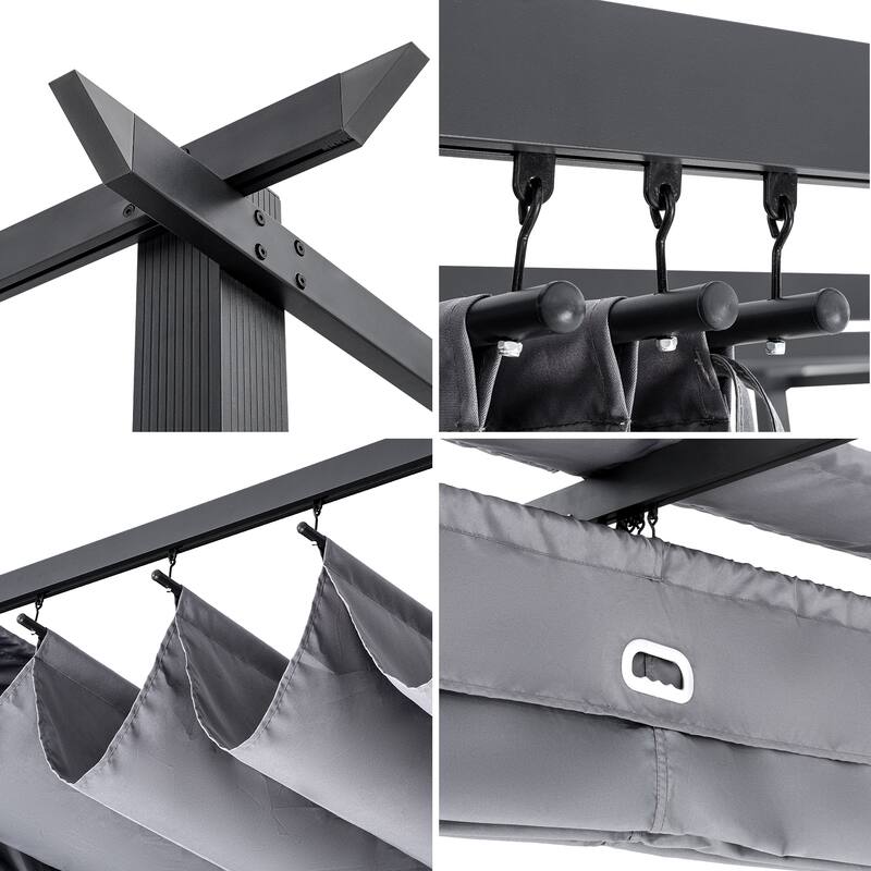 10 ft. x 10 ft. Wood Grain Aluminum Outdoor Pergola with Retractable Shade Canopy