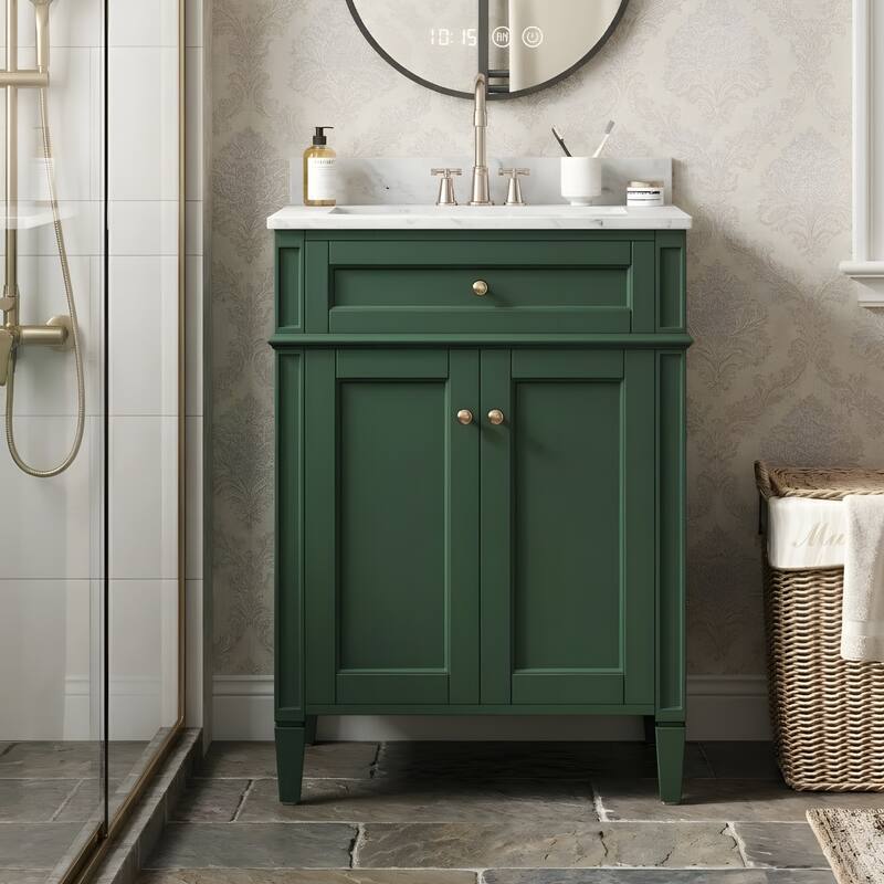 Bathroom Storage Cabinet with Sink, Soft-Closing Doors with Organizers - Green
