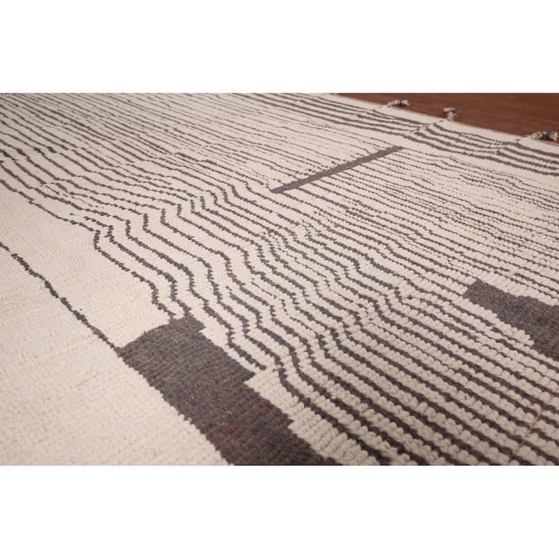 Striped Moroccan Area Rug Hand-Knotted Wool Carpet - 6'9"x 10'2"