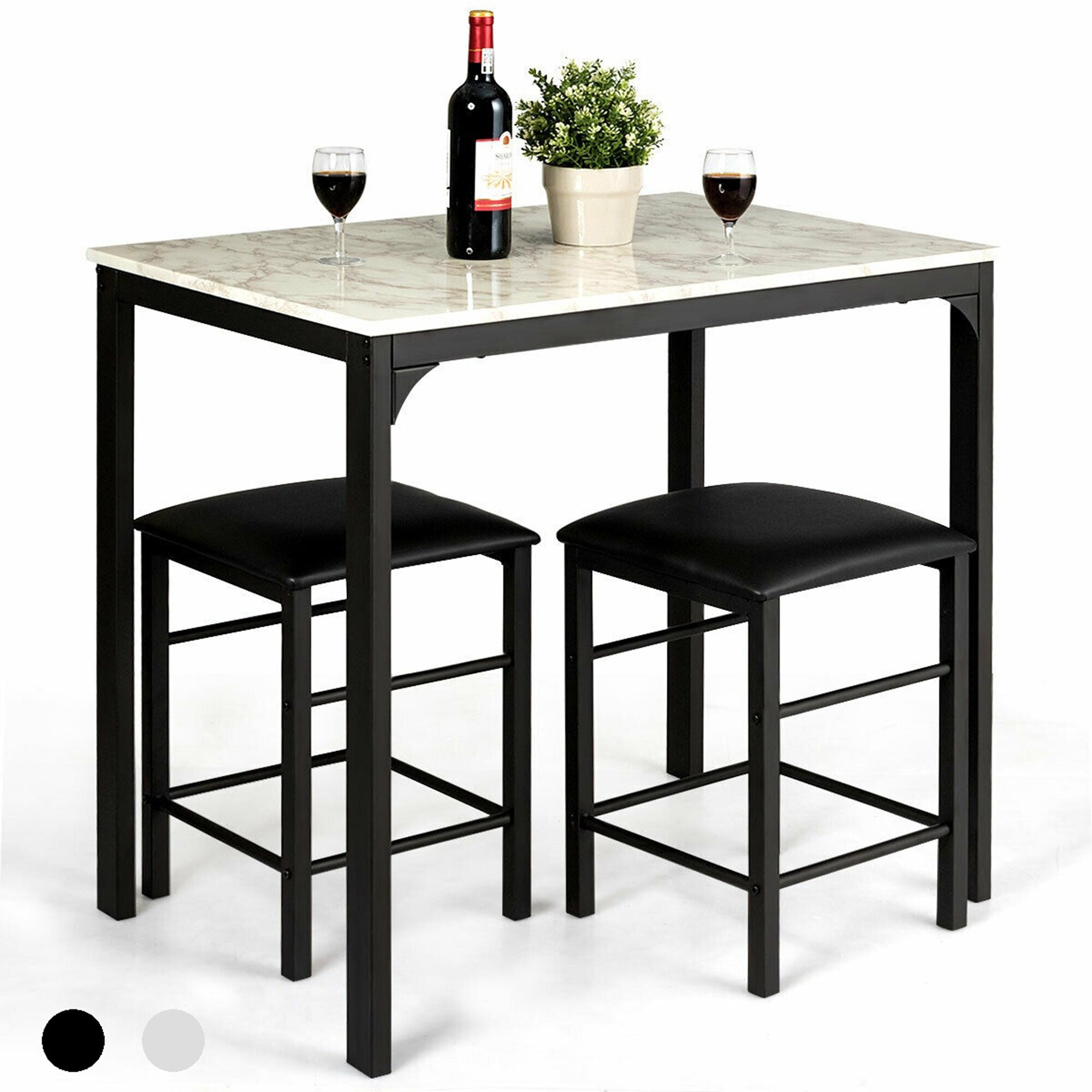 3 Piece Counter Height Dining Set Faux Marble Table 2 Chairs Kitchen On Sale Overstock 28372283