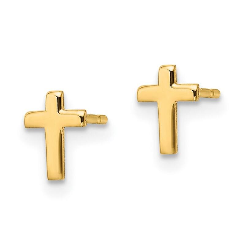 Curata 14k Yellow Gold Girls Small Flat Polished Cross Post Earrings (5mm x 6mm)