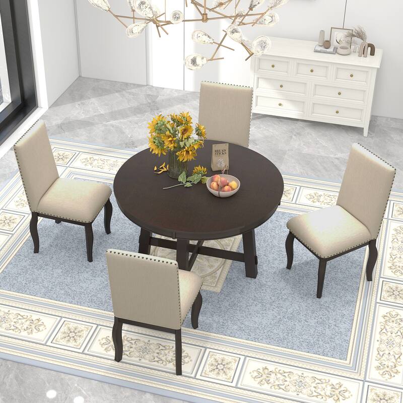 5-Piece Extendable Dining Table Set with Upholstered Chairs