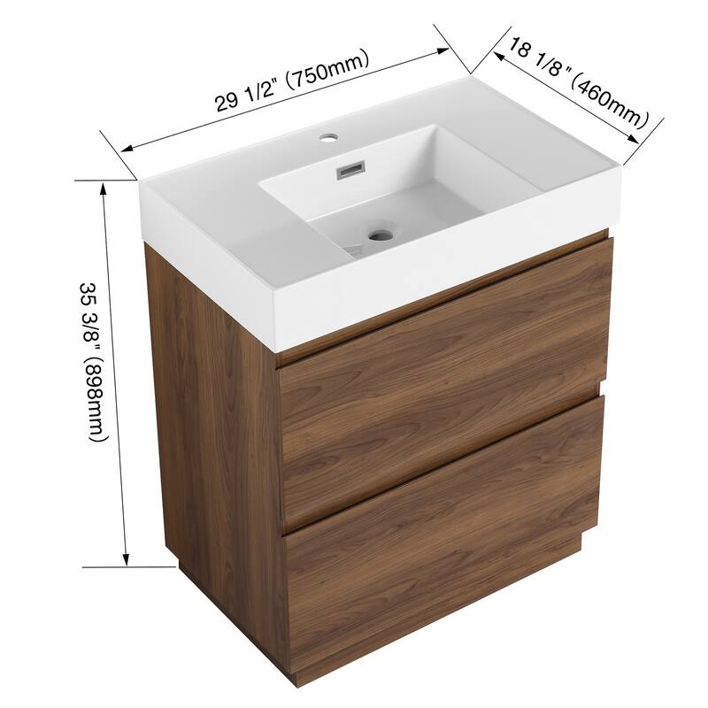 30 in. W x 18 in. D x 35 in. H Single Sink Freestanding Bath Vanity with White Resin Top