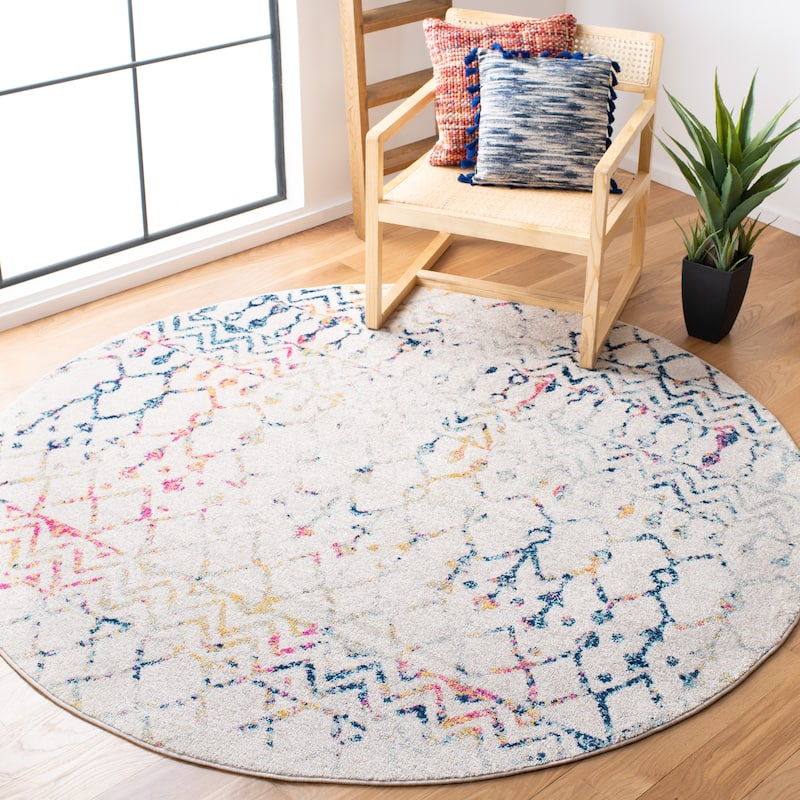 SAFAVIEH Tulum Metta Moroccan Boho Tribal Rug - 8' Round - Ivory/Blue
