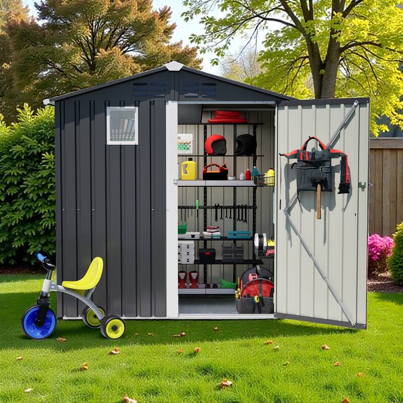 6 x 4 FT Outdoor Metal Storage Shed, Lockable Steel Tool Shed with Window, Waterproof Garden Storage