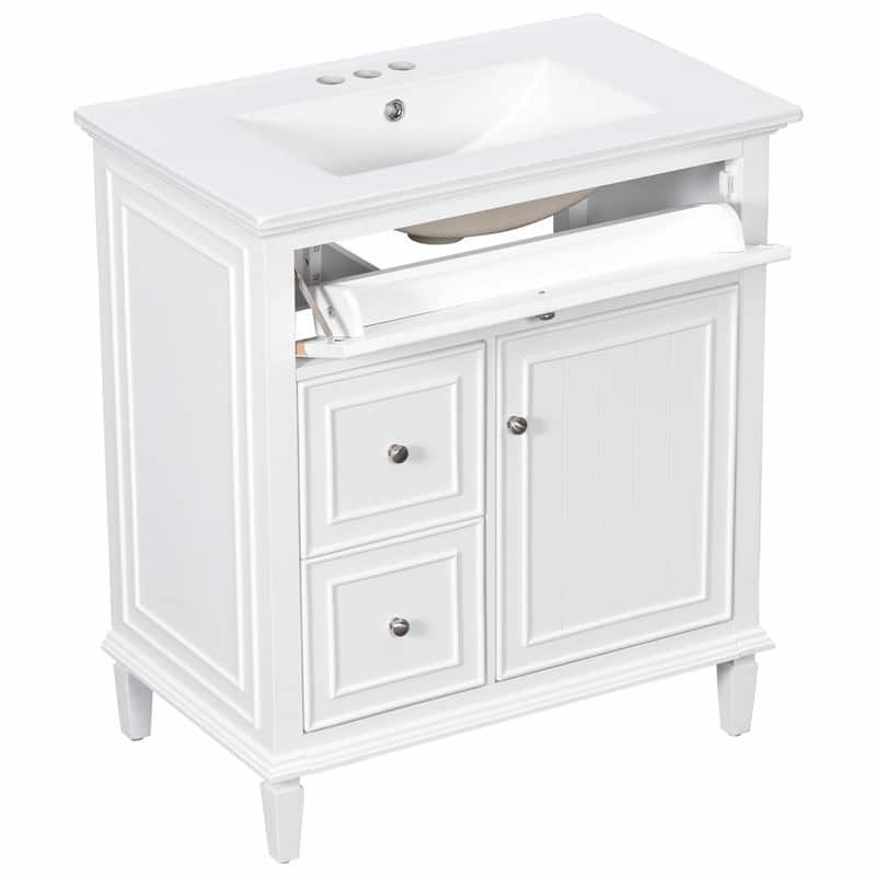 30 Inch Bathroom Vanity with Sink, Modern Vanity Cabinet with One Flip Drawer and Two Storage Drawers