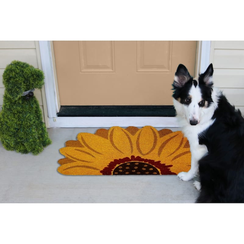 1'6" x 2'4" Sunflower Flower Shaped Natural Coir Indoor/Outdoor Welcome Doormat