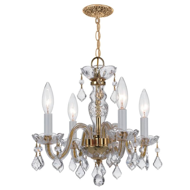Traditional Crystal 4 Light Clear Crystal Brass Mini Chandelier - 15'' W x 12'' H - 15'' W x 12'' H