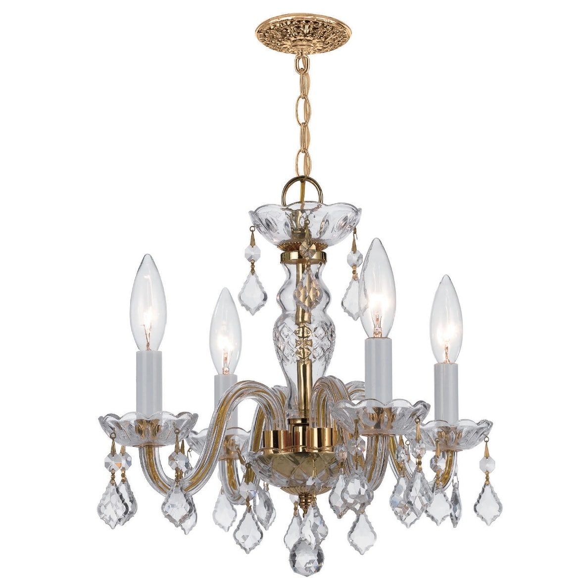 Traditional Crystal 4 Light Clear Spectra Crystal Brass Mini Chandelier - 15'' W x 12'' H