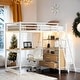 preview thumbnail 1 of 20, Twin Loft Bed with Desk, Shelves, 2 Drawers, LED Light and USB Natural