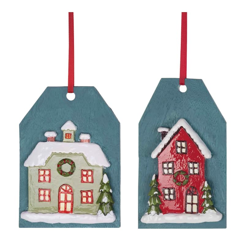 Set of 6 Winter House Tag Christmas Ornaments 5.5"